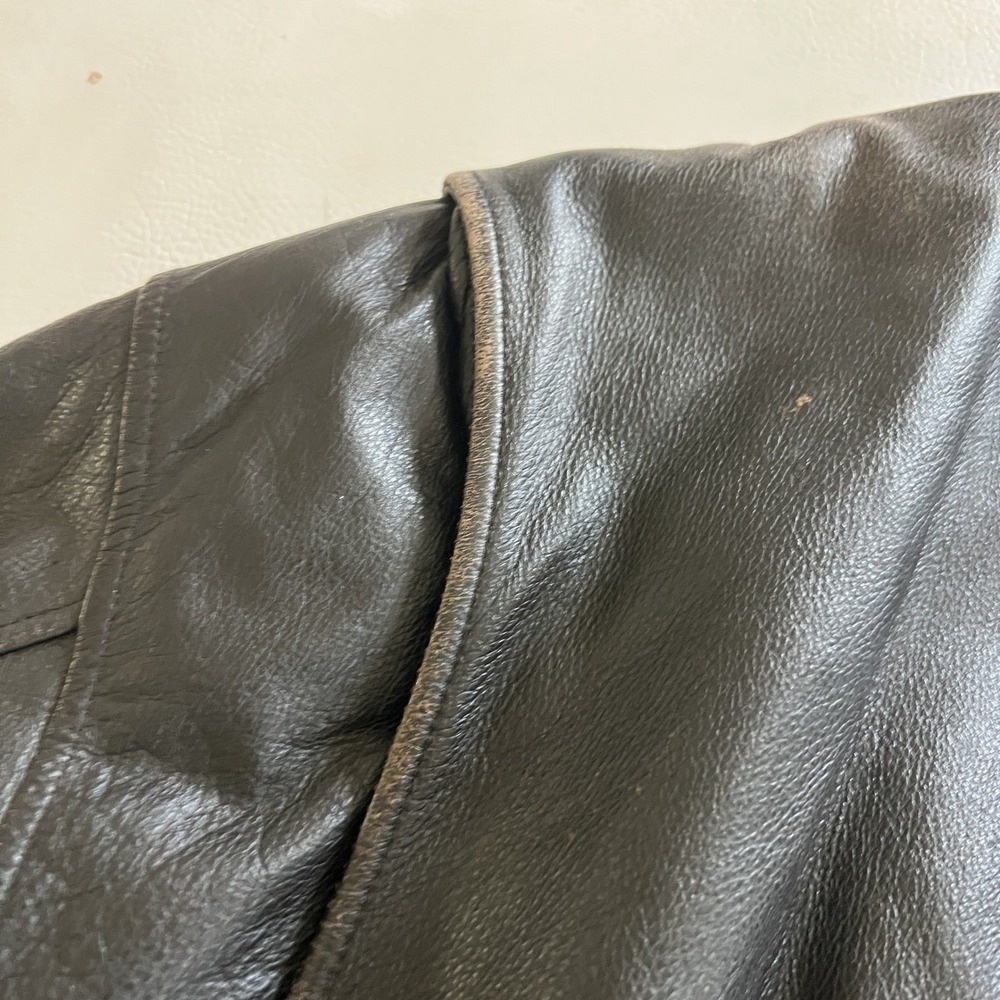 R&R Casuals Jacket Men XL Black Leather Bomber Vintage Heavyweight Coat - Picture 9 of 12